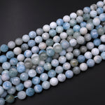 Natural Blue Aquamarine Beads Faceted 12mm Round Gemstone 15.5" Strand
