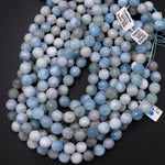 Natural Blue Aquamarine Beads Faceted 12mm Round Gemstone 15.5" Strand