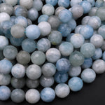 Natural Blue Aquamarine Beads Faceted 12mm Round Gemstone 15.5" Strand