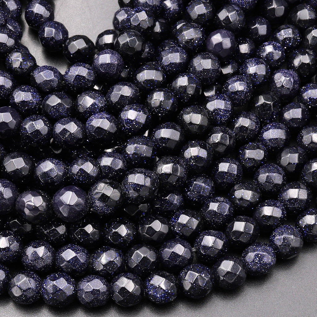 Faceted Blue Goldstone Sandstone Round Beads 6mm 15.5" Strand