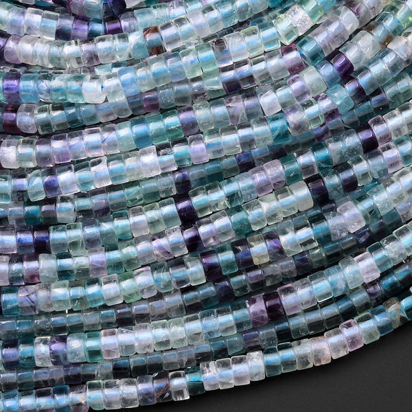 Natural Blue Purple Fluorite 4mm Heishi Rondelle Beads 15.5" Strand