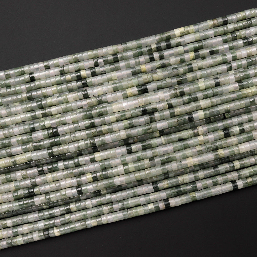 Natural Green Quartz 4mm Heishi Rondelle Beads 15.5" Strand