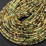 Natural Green Garnet 4mm Faceted Cube Square Dice Beads Gemstone 15.5" Strand