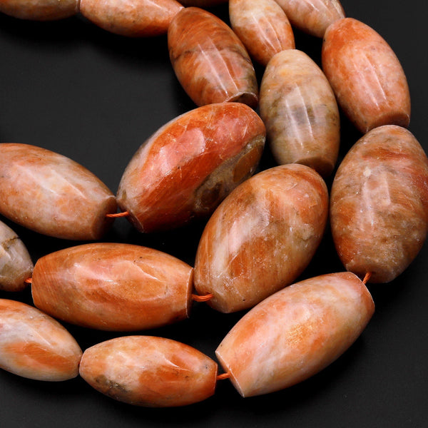 Graduated Large Genuine Natural Orange Calcite Barrel Drum Beads 15.5" Strand