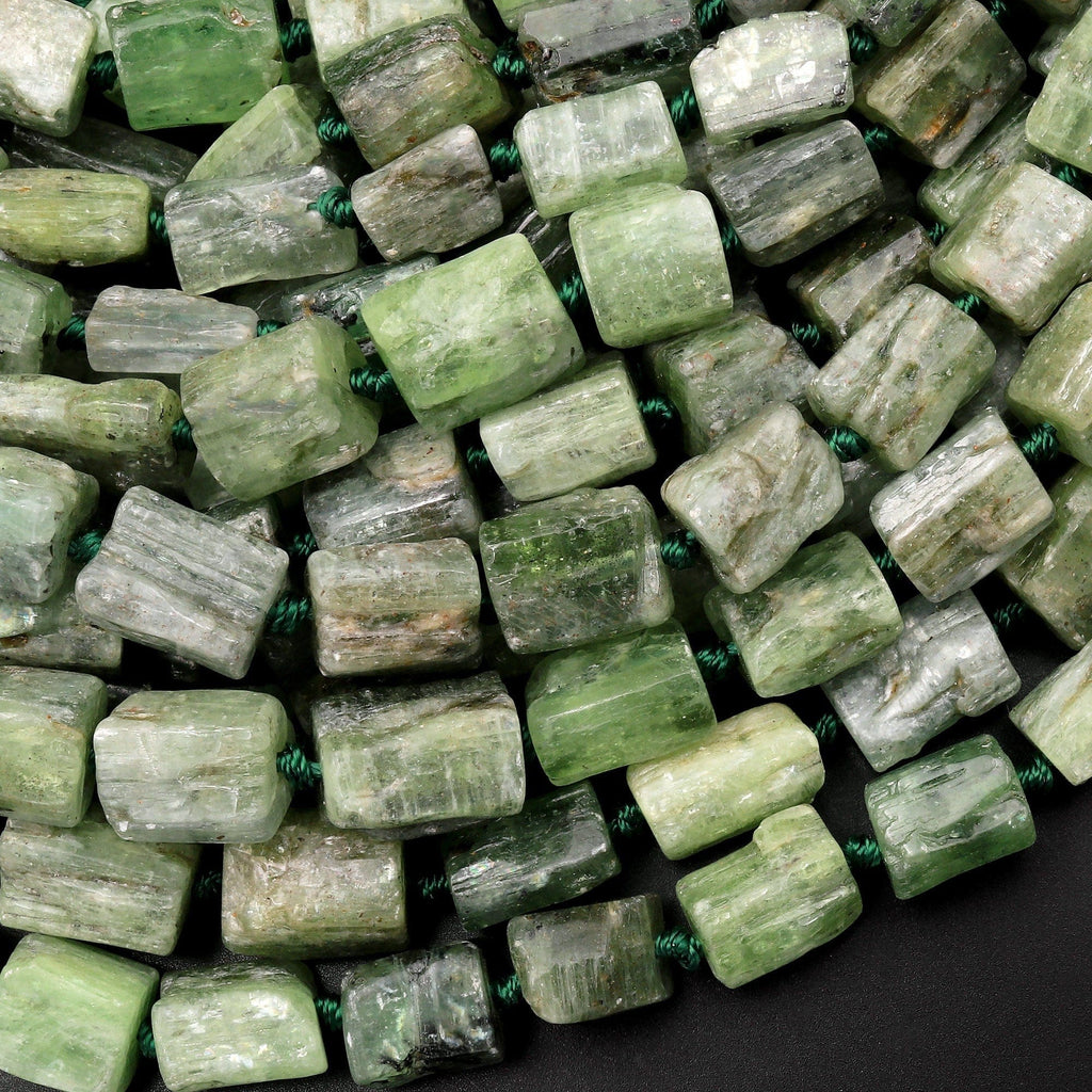 Natural Green Kyanite Thick Tube Beads Gemstone 15.5" Strand