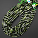 Natural Russian Green Serpentine Jade Thin Long Tube Beads 15.5" Strand