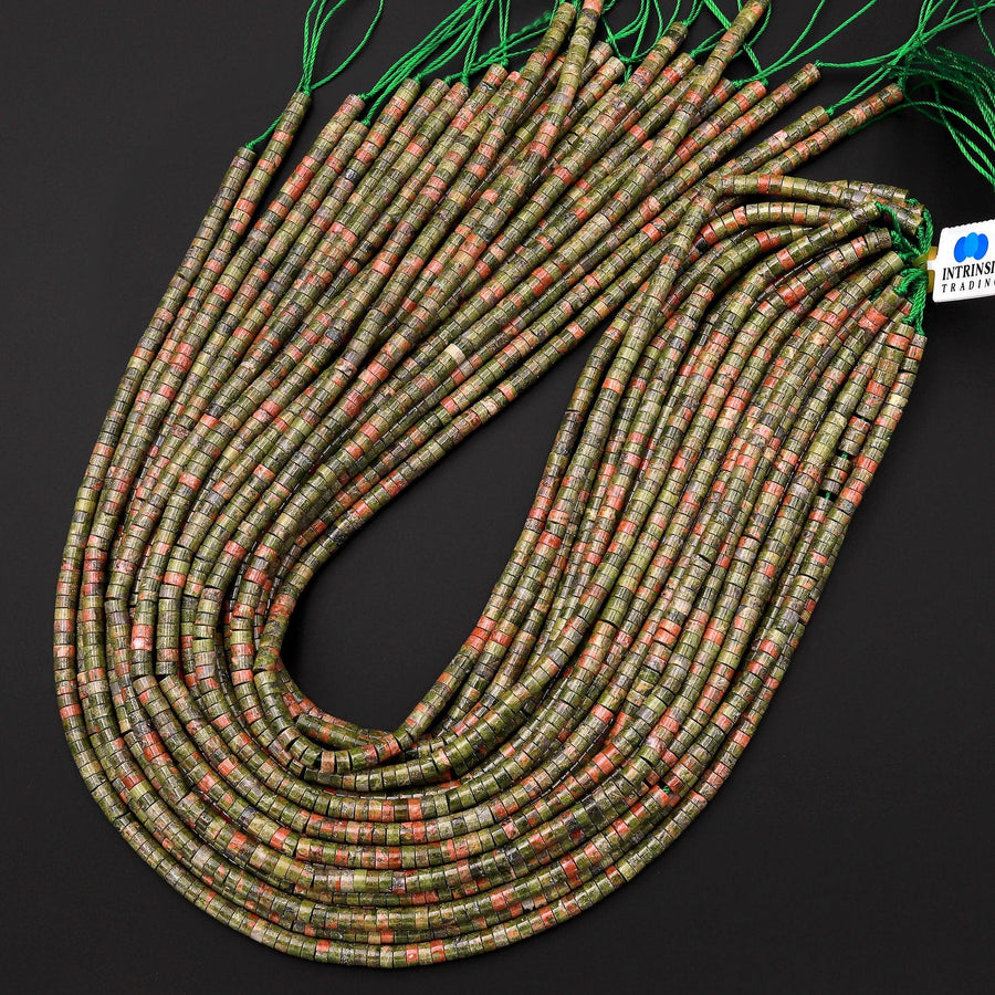 Natural Unakite 4mm Heishi Rondelle Beads 15.5" Strand