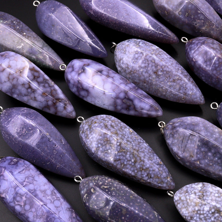 Rare Natural Purple Luna Chalcedony Pendant Teardrop Pendulum