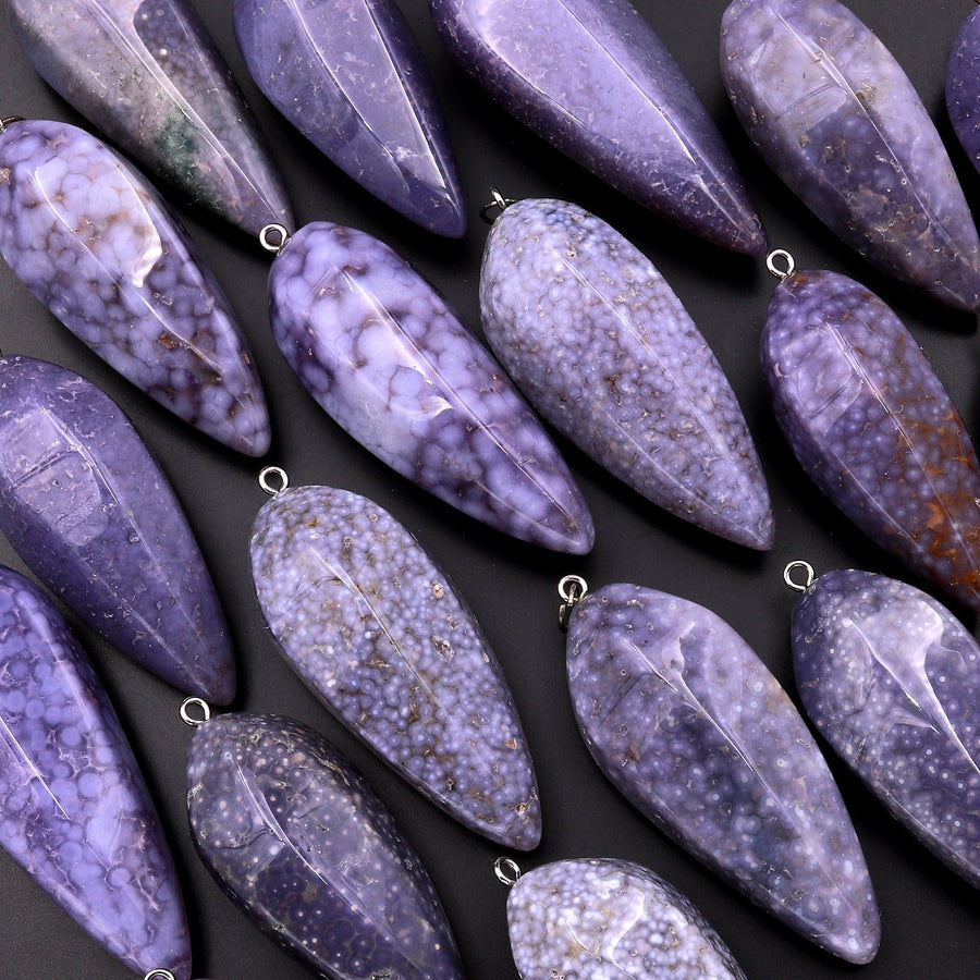 Rare Natural Purple Luna Chalcedony Pendant Teardrop Pendulum