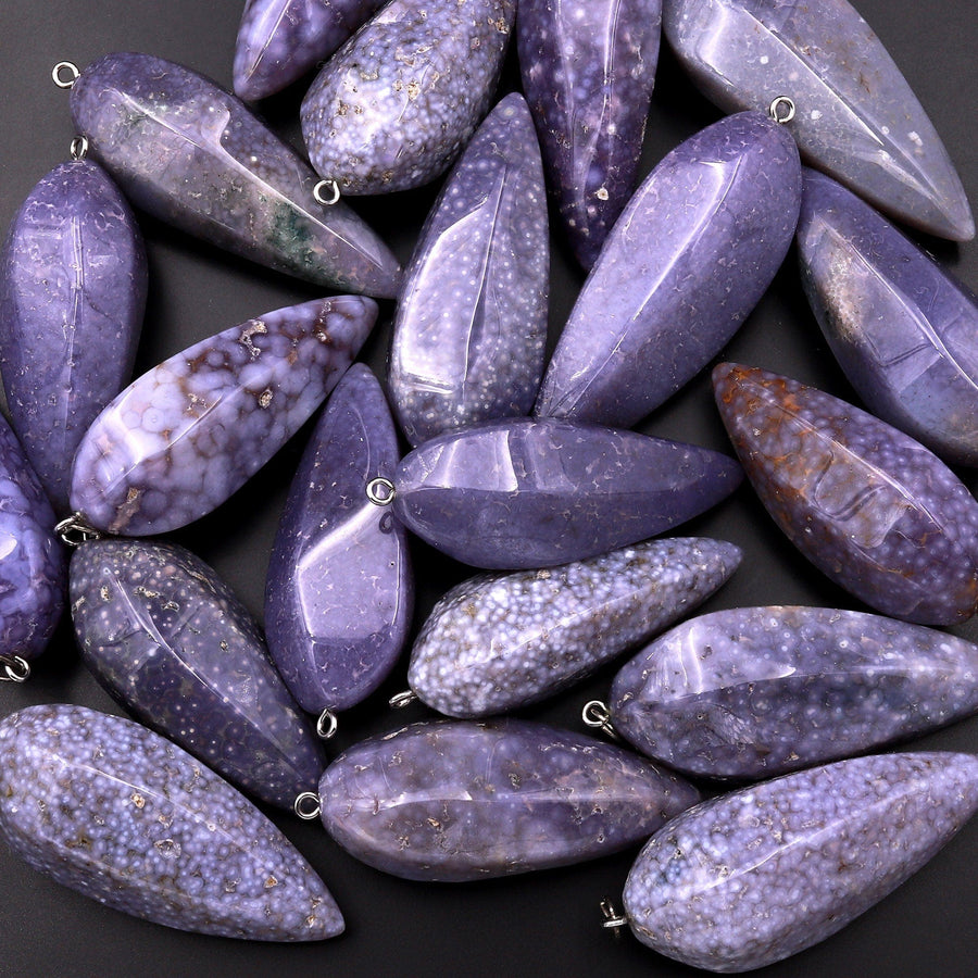 Rare Natural Purple Luna Chalcedony Pendant Teardrop Pendulum