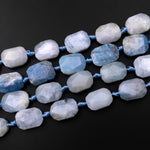Natural Aquamarine Beads Faceted Rectangle Cushion 18mm 15.5" Strand
