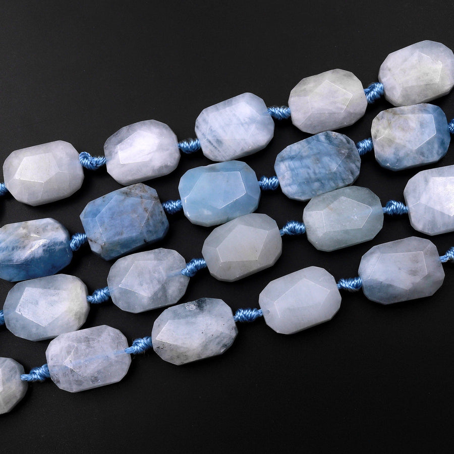Natural Aquamarine Beads Faceted Rectangle Cushion 18mm 15.5" Strand