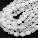 Chunky Faceted Real Natural Rock Crystal Quartz Rectangle Nugget Beads 15.5" Strand