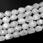 Chunky Faceted Real Natural Rock Crystal Quartz Rectangle Nugget Beads 15.5" Strand