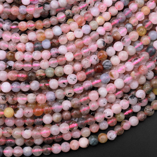 Natural Morganite Pink Aquamarine 4mm Round Beads Variegated Natural Pink Beryl Aquamarine Gemstone 15.5" Strand
