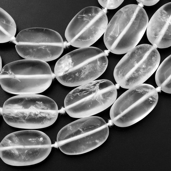Matte Rock Crystal Quartz Beads Oval Smooth Nugget Beads 15.5" Strand