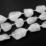 Large Matte Raw Rock Crystal Quartz Beads Smooth Nuggets 15.5" Strand