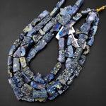 Natural Mystic Peacock Blue Green Agate Druzy Drusy Beads Freeform Rectangle Shape 15.5" Strand