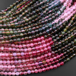 AAA Natural Watermelon Tourmaline Micro Faceted 3mm 4mm Round Multicolor Pink Green Blue Gemstone Beads 15.5" Strand