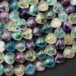 Natural Green Purple Yellow Fluorite Heart Beads 10mm 12mm 15.5" Strand
