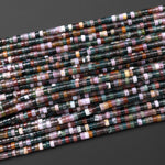 Natural Indian Agate 4mm Heishi Rondelle Beads Forest Green Mauve Colors 15.5" Strand