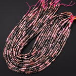 Natural Rhodonite Thin Long Tube Beads 14mm 15.5" Strand