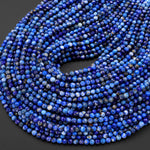Faceted Natural Denim Blue Lapis 4mm Round Beads Laser Diamond Cut Gemstone 15.5" Strand
