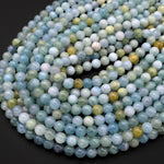 Natural Multicolor Blue Green Canary Yellow Aquamarine 6mm 8mm Smooth Round Beads 15.5" Strand