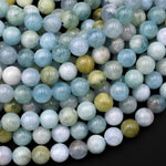 Natural Multicolor Blue Green Canary Yellow Aquamarine 6mm 8mm Smooth Round Beads 15.5" Strand