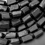 Matte Black Tourmaline Tube Beads Nugget Real Genuine Black Tourmaline Crystal Gemstones Rectangle Cylinder Superior Quality 15.5" Strand