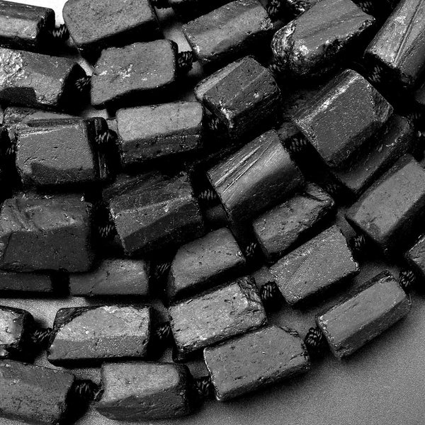 Matte Black Tourmaline Tube Beads Nugget Real Genuine Black Tourmaline Crystal Gemstones Rectangle Cylinder Superior Quality 15.5" Strand