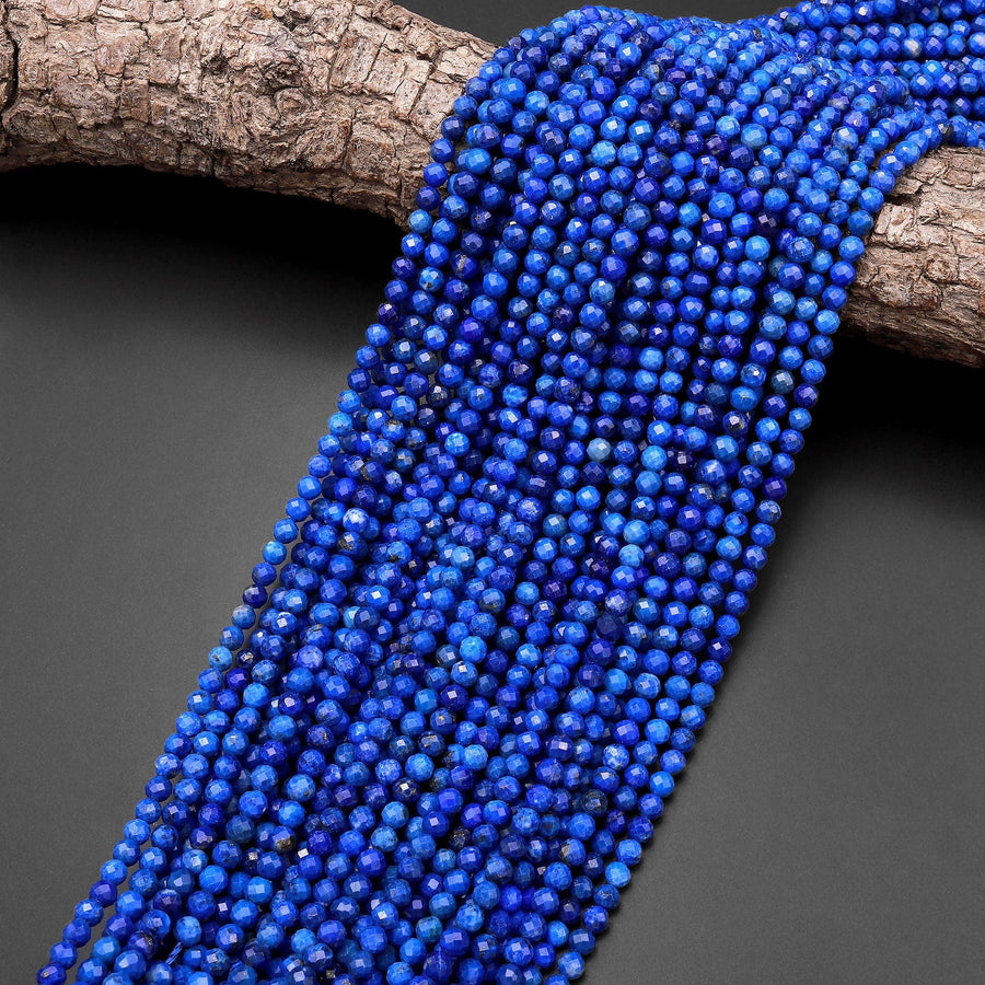 AAA Faceted Natural Denim Blue Lapis 4mm Round Beads Laser Diamond Cut Gemstone 15.5" Strand