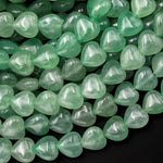 Natural Green Aventurine 10mm 12mm Smooth Heart Beads 15.5" Strand