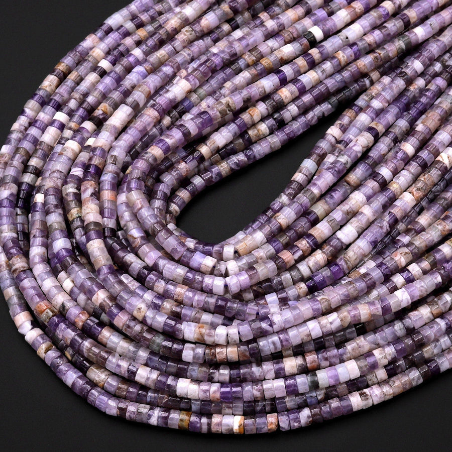 Natural Purple Chevron Purple Amethyst 4mm Heishi Rondelle Beads 15.5" Strand