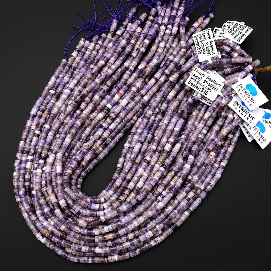 Natural Purple Chevron Purple Amethyst 4mm Heishi Rondelle Beads 15.5" Strand