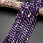 Natural Purple Lepidolite Thin Long Tube Beads 15.5" Strand