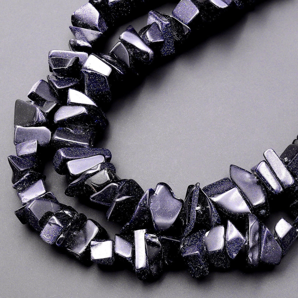 Sparkling Blue Goldstone Freeform Chip Nugget Beads 14mm 15.5" Strand