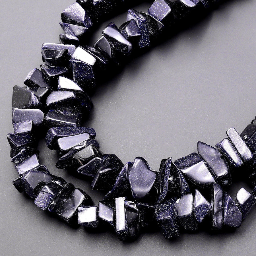 Sparkling Blue Goldstone Freeform Chip Nugget Beads 14mm 15.5" Strand