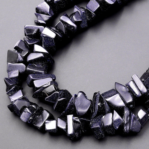 Sparkling Blue Goldstone Freeform Chip Nugget Beads 14mm 15.5" Strand