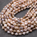 Rare Large Genuine Freshwater Peach Pink Druzy Rosebud Pearl Peach Pink Mauve Apricot Purple Gold Colors 15.5" Strand