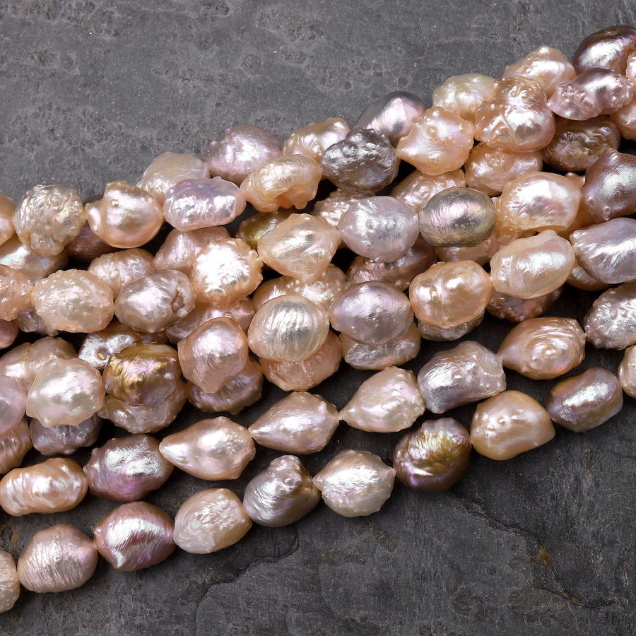 Rare Large Genuine Freshwater Peach Pink Druzy Rosebud Pearl Peach Pink Mauve Apricot Purple Gold Colors 15.5" Strand