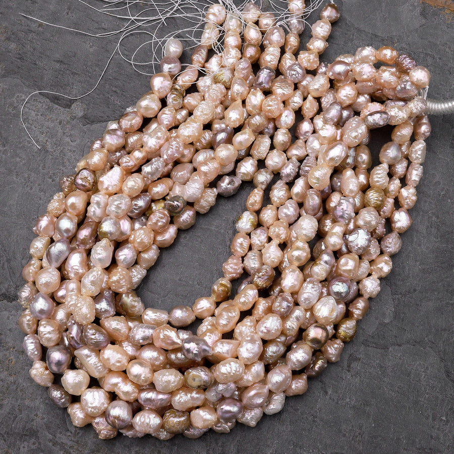 Rare Large Genuine Freshwater Peach Pink Druzy Rosebud Pearl Peach Pink Mauve Apricot Purple Gold Colors 15.5" Strand