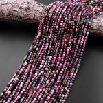 Faceted Natural Tourmaline Coin Beads 4mm Vibrant Fuchsia Red Pink Green Gemstone 15.5" Strand