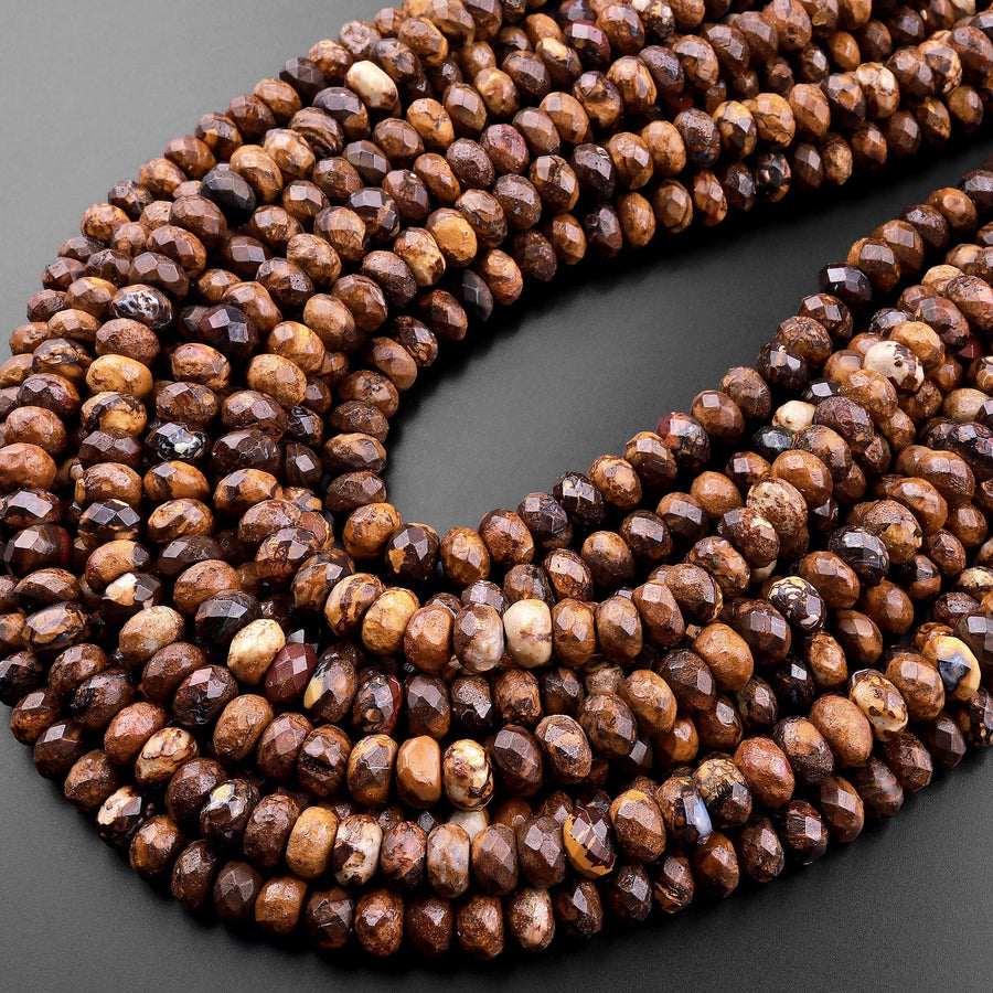 Natural Australian Yowah Matrix Boulder Opal Beads Faceted Rondelle 8mm 10mm 15.5" Strand