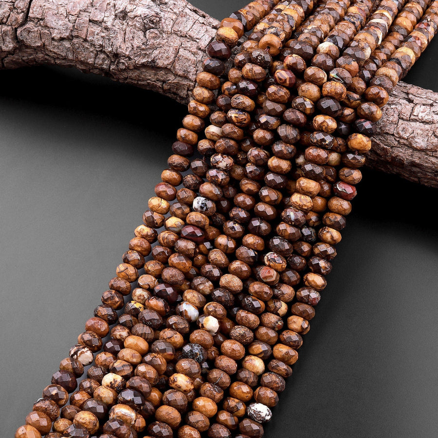 Natural Australian Yowah Matrix Boulder Opal Beads Faceted Rondelle 8mm 10mm 15.5" Strand