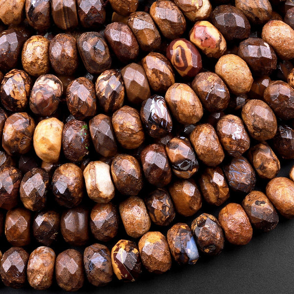 Natural Australian Yowah Matrix Boulder Opal Beads Faceted Rondelle 8mm 10mm 15.5" Strand