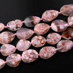 Natural Cherry Blossom Flower Agate Faceted Freeform Oval Beads 15.5" Strand