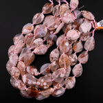 Natural Cherry Blossom Flower Agate Faceted Freeform Oval Beads 15.5" Strand
