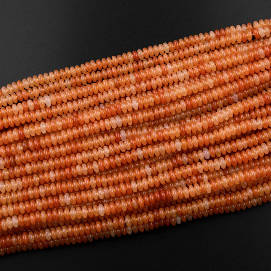 Natural Orange Aventurine 4mm Smooth Rondelle Beads Thin Saucer 15.5" Strand