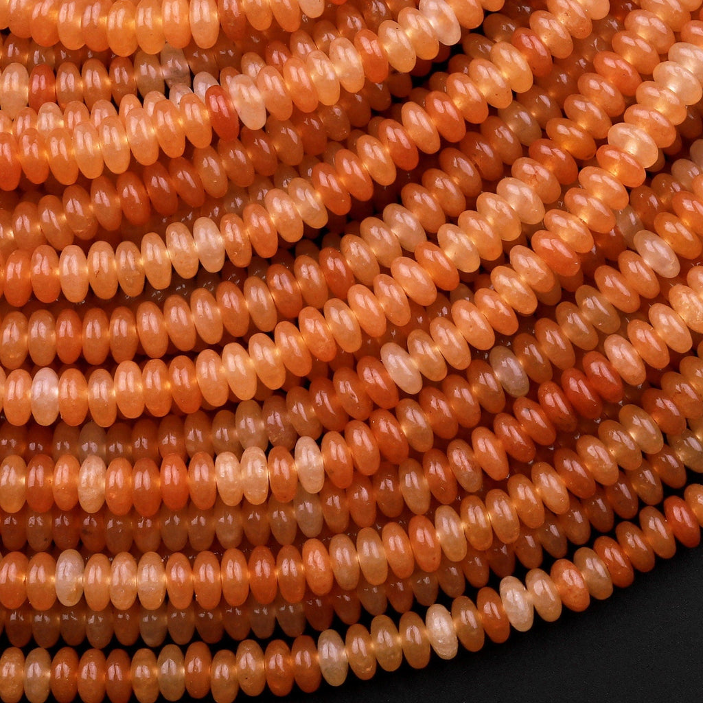 Natural Orange Aventurine 4mm Smooth Rondelle Beads Thin Saucer 15.5" Strand